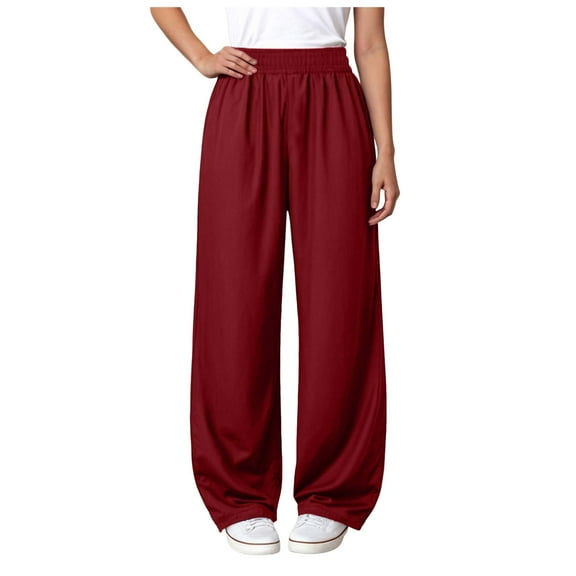 Wxirdiow Uniform Pants for Girls Cargo Parachute Pants Wide Leg Streetwear Dance Trousers with Pockets Wine Size,7-8 Years