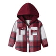 thumbnail image 1 of Wxirdiow Uniform Shirts for Boys Boys Flannel Shirts Plaid Hoodie Button Down Long Sleeve Shirt Fall Winter Fashion Lightweight Hooded Jacket Coats Brick Red Size,18-24 Months, 1 of 2