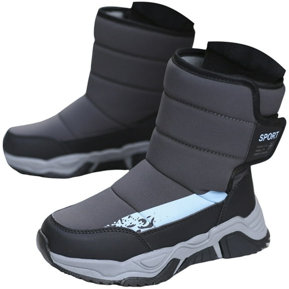 Wxirdiow Winter Boots for Boys Toddler Snow Boots Boys Girls Waterproof Winter Boots High Top Outdoor Warm Shoes for Cold Weather Dark Gray Size,2