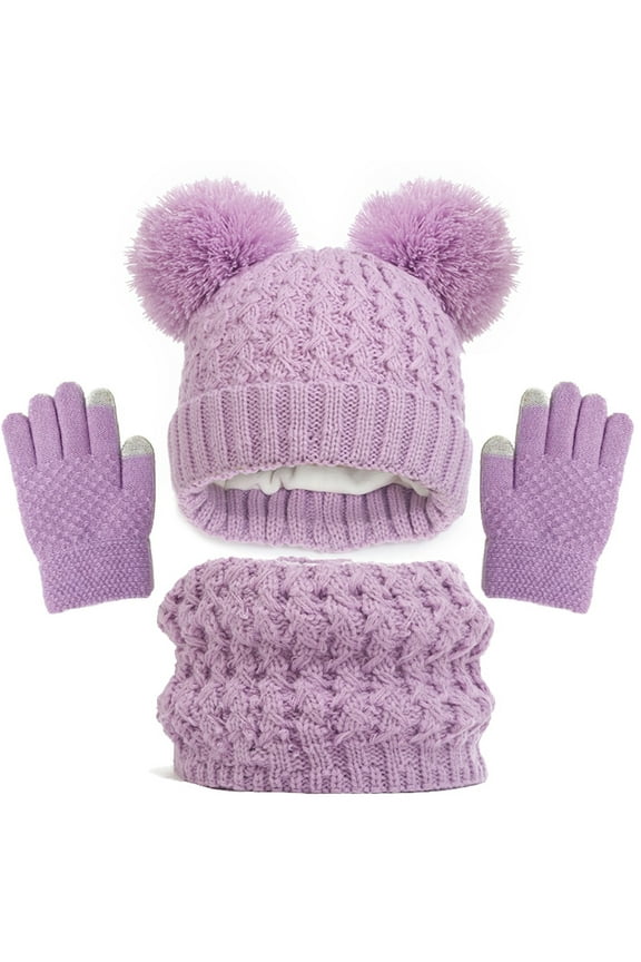 Winter Hats for Girls Kids Beanie Hat Scarf Gloves Set 3 Pcs Boys Girls Winter Knit Hat and Gloves Set for Toddler Purple Size,1-6 Years