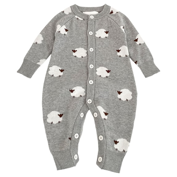 Wxirdiow Winter Toddler Fleece Romper Boy Infant Baby Boys Girls Knit Cardigan Sweater Jumpsuit Cute Print Romper Playsuit Sweatshirt Grey Size,18-24 Months