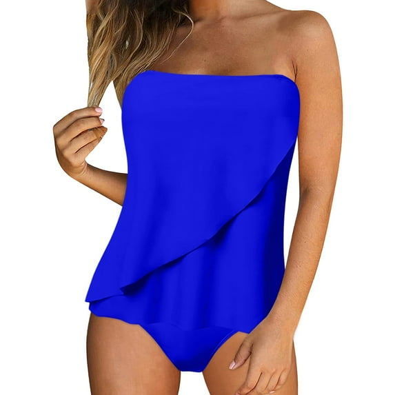 Wxirdiow Women Tankini Two Pieces Swimsuit Push Up Tummy Control Two Pieces Tummy Control Bathing Suits Swimwear Tankini Tops & Bottoms (Blue, XXL)
