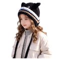 thumbnail image 1 of Wxirdrow Baby Beanie Hats Kids Cute Cat Knit Earflap Hat Fuzzy Fleece Lined Winter Warm Cartoon Protective Cold Weather Cap For Boys Girls Black,2-8 Years, 1 of 7