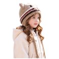 thumbnail image 1 of Wxirdrow Baby Beanie Warm Winter Hat Kids Cute Cat Knit Earflap Hat Fuzzy Fleece Lined Winter Warm Cartoon Protective Cold Weather Cap For Boys Girls Khaki,2-8 Years, 1 of 7