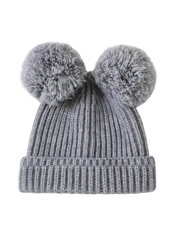 Baby Beanie Warm Winter Hat Toddler Winter Knit Hat Upgrade Fleece Lined Pompom Ears Cap For Boys Girls Grey,0-12 Months