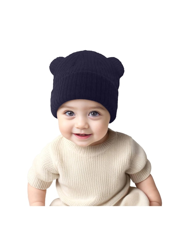 Baby Beanie Winter Hat Baby Fall And Winter Hats High Elastic Boys And Girls BabyKnitted Hats Navy,3-36 Months