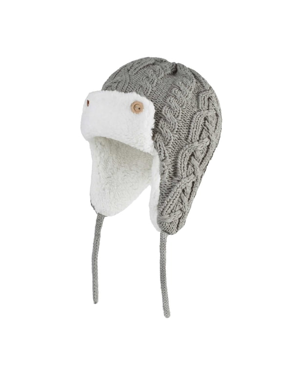 Baby Beanie Winter Knit Hat Trapper Hat With Ear For Toddlers Kids Warm Fleece Lined Winter Earflap Hat For Boys Girls Light Gray,2-5 Years