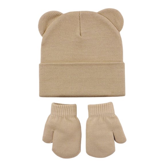 Wxirdrow Baby Beanie Winter Knit Hat Winter Baby Knitted Ear Warmers Cute Ear Wool Hat And Gloves Set Khaki,6-36 Months