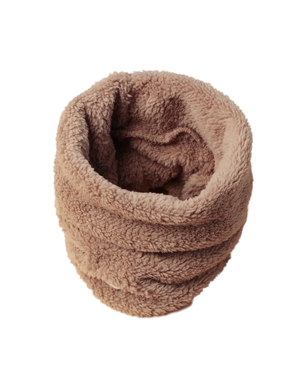 Baby Toddlers Knit Infinity Scarf Children's Pullover Scarf Boys and Girls Plush Padded Scarf Children Plus Velvet Collar Khaki,A