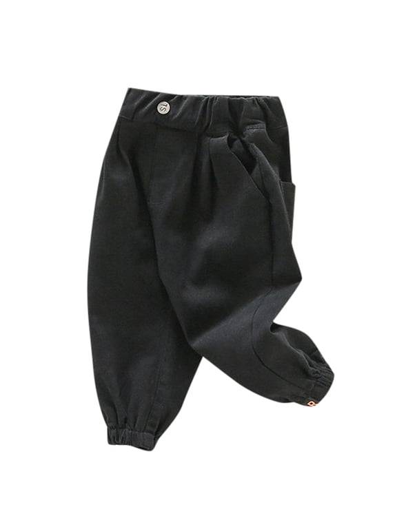 Boy'S Cargo Joggers Pants Boys' Fleece Sweatpants, Midweight Cotton/Poly Fleece Pants for Boys Black,18-24 Months