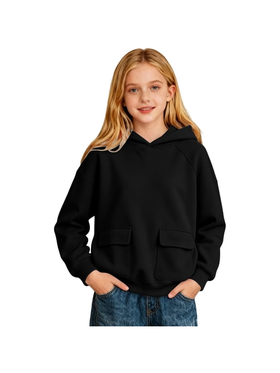 Cute Sweatshirts for Teen Girls Girls Sweatshirt Oversized Casual Hoodies Hood Sweatshirts for Girls Oversized Sweatshirt Hood Sweatshirts Loose Fit Black,7-8 Years
