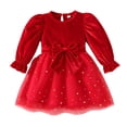 thumbnail image 1 of Wxirdrow Girl's Velvet Neck Long Sleeve Party Dress Toddler Girls' Long-Sleeve Dress Princess Tutu Tulle Dress Xmas Red,3-4 Years, 1 of 9