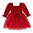 thumbnail image 1 of Wxirdrow Girls Christmas Dress Velvet Flutter Long Sleeve Tulle Dresses For Wedding Party Fall Winter Outfits Red,2-3 Years, 1 of 9