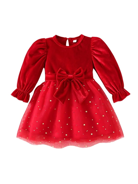 Girls Sweater Long Sleeve Knit Dresses Long Sleeve Christmas Elf Dress with Bow Headband for Kids Red,2-3 Years