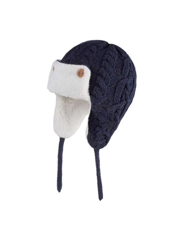 Infant Toddler Beanie Kint Hat Baby Boys Girls Trapper Hat With Ear For Toddlers Kids Warm Fleece Lined Winter Earflap Hat For Boys Girls Navy,1-2 Years