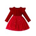 thumbnail image 1 of Wxirdrow Toddler Girls Dress, Cotton Christmas Fall Winter Long Sleeve Princess Dresses for Childs Girls Red,18-24 Months, 1 of 9