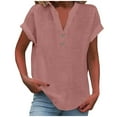 thumbnail image 1 of Wxjgog Linen Shirts for Women Summmer Short Sleeve Casual Tops Henley Vcation Beach Lounge Button Lightweight Tunic Blouse, 1 of 4