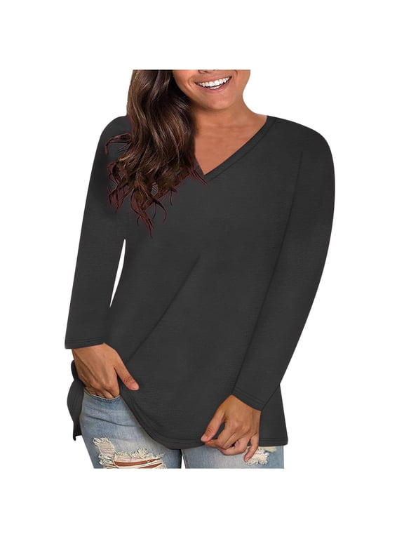 Plus Size Womens Clothes Tops Plus Size Tops for Women Long Sleeves V Neck T-Shirts Loose Fit Casual Basic Tunic Top
