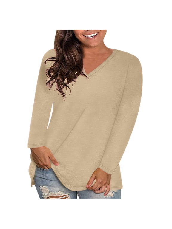 Plus Size Womens Clothes Tops Plus Size Tops for Women Long Sleeves V Neck T-Shirts Loose Fit Casual Basic Tunic Top
