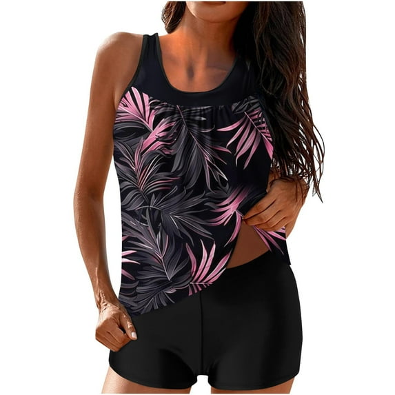 Wxjgog Tankini Swimsuits for Women 2025 Plus Size Bathing Suit Two Piece Swim Suit Printed Blouson Tank Top with Boyshorts