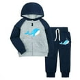 thumbnail image 1 of Wxolcjlv Baby Boy Fall Winter Outfit Sets Cartoon Dolphin Embroidery Print Zipper Hoodies Sweatshirts Pants 2Pc Set Kids Unisex Comfortable Playwear Everyday Wear Sets，2 -3 Years, 1 of 2
