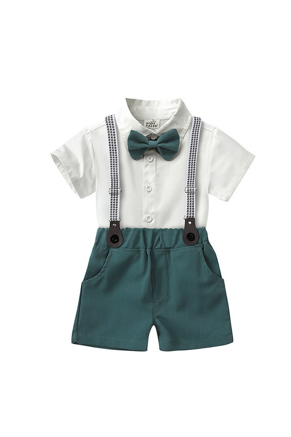 Baby Boy Outfit Sets Formal Dress Short Sleeve Lapel Romper Top Suspender Shorts Suit Summer Gentleman Birthday Wedding Outfits,2Pc,9 -10 Years