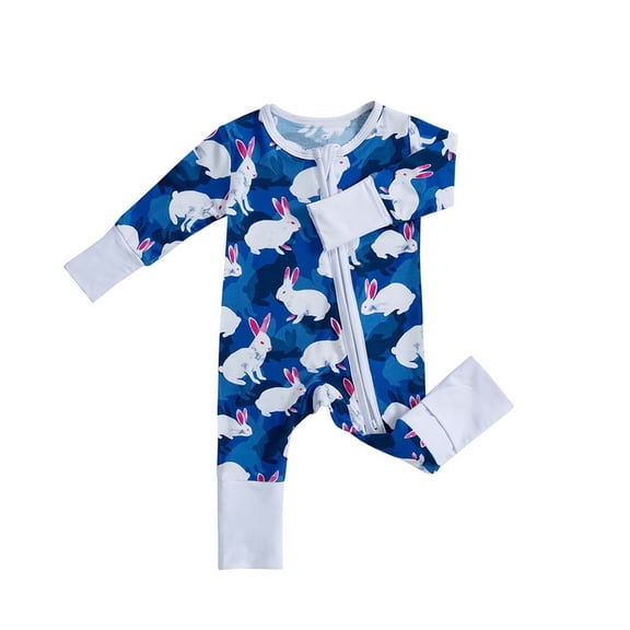 Wxolcjlv Baby Boys Bamboo Fiber Romper Long Sleeve Zip-Up Romper Cartoon Flower Animal Print Soft Breathable Homewear Bodysuit,9-12 Months