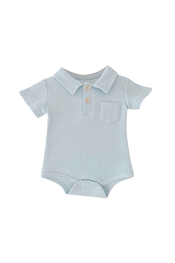 v Baby Boys Bodysuits Waffle Knit Collared Short Sleeve Polo Romper Triangle Jumpsuit Unisex Gentleman Style Pocket Pocket Outfits,6-12 Months