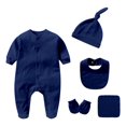 thumbnail image 1 of Wxolcjlv Baby Boys Footed Romper Outfits Long Sleeve Bodysuits + Hat + Gloves + Bib + Washcloth Unisex Soft Comfy One Piece Footed Jumpsuit Sets,6Pc，9-12 Months, 1 of 2