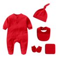 thumbnail image 1 of Wxolcjlv Baby Boys Footed Romper Sets Solid Long Sleeve Bodysuit With Hat Gloves 6Pc Soft Comy Daily Wear One Piece Footie Onesie Outfits，1-3 Months, 1 of 2