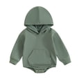 thumbnail image 1 of Wxolcjlv Baby Boys Girls Hooded Bodysuits Long Sleeve Solid Color Fall Cozy Casual Triangle Jumpsuit With Pocket Romper，6-12 Months, 1 of 3