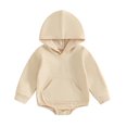 thumbnail image 1 of Wxolcjlv Baby Boys Girls Hooded Bodysuits Long Sleeve Solid Color Fall Cozy Casual Triangle Jumpsuit With Pocket Romper，6-12 Months, 1 of 3