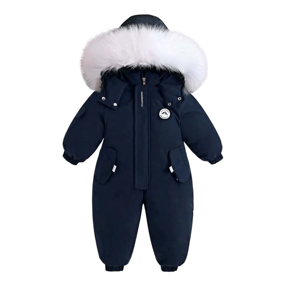 Wxolcjlv Baby Boys Girls Winter Snowsuit Bodysuits Thermal Warm Outdoor Ski Romper Unisex Zip Up Hooded One-Piece Jumpsuit,2-3 Years