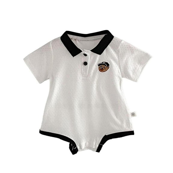 Wxolcjlv Baby Boys Polo Bodysuits Short Sleeve Cartoon Striped Collared Polo Romper Unisex Triangle Jumpsuit Gentleman Clothes,3-6 Months
