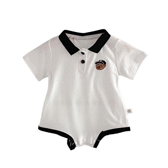 Wxolcjlv Baby Boys Polo Bodysuits Short Sleeve Cartoon Striped Collared Polo Romper Unisex Triangle Jumpsuit Gentleman Clothes,3-6 Months
