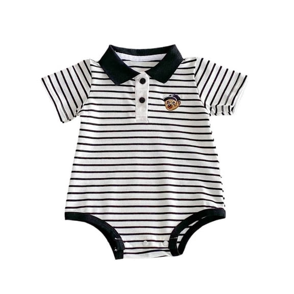 Wxolcjlv Baby Boys Polo Bodysuits Short Sleeve Cartoon Striped Collared Polo Romper Unisex Triangle Jumpsuit Gentleman Clothes,3-6 Months