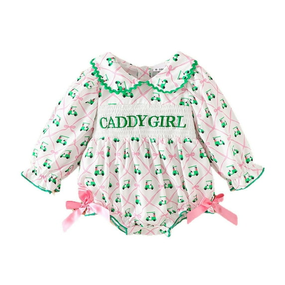 Wxolcjlv Baby Girls Bodysuits Long Sleeve Doll Collar Ruffle Bow Letter Embroidery Jumpsuit Cute Casual Romper,12-18M