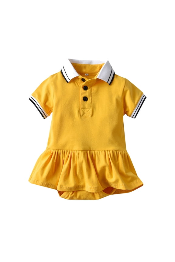Baby Girls Bodysuits Short Sleeve Polo Dress Jumpsuit Gentle Casual Romper,12-18M