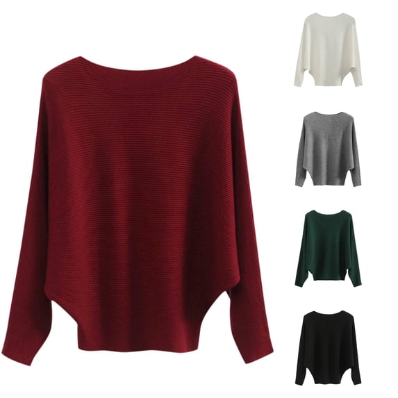 Wxolcjlv Batwing Dolman Knit Sweater Womens Loose Long Sleeve Pullovers