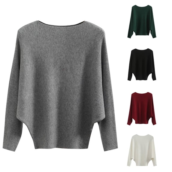 Wxolcjlv Batwing Dolman Knit Sweater Womens Loose Long Sleeve Pullovers
