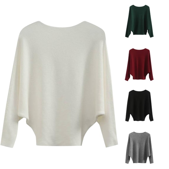Wxolcjlv Batwing Dolman Knit Sweater Womens Loose Long Sleeve Pullovers