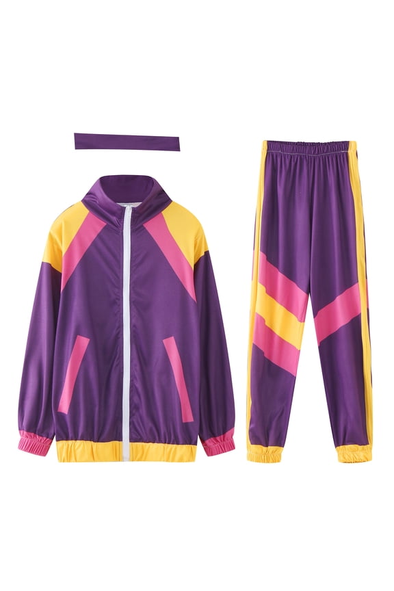 Big Boys Disco Outfits Unisex Color Block Zip Up Jacket Pants Sets Dance Tracksuits