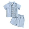 thumbnail image 1 of Wxolcjlv Big Boys Summer Outfits Linen Short Sleeve Button Shirt and Shorts 2-Piece Set, 1 of 5
