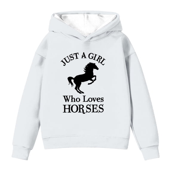 Wxolcjlv Big Girls Horse Graphic Hooded Sweatshirt Soft Long Sleeve Pullover Top, Sizes 2-14
