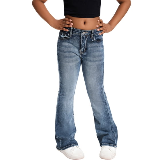 Wxolcjlv Big Girls Stylish Flare Jeans Button Zipper Fly Pockets Stretch Denim Pants