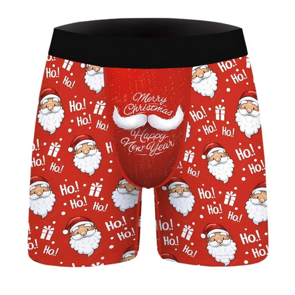 Wxolcjlv Boxer Briefs For Men Christmas Cartoon Santa Printed Underwear Breathable Comfort Boyshort Trunks Male Underpants Red Xxl