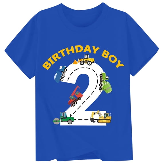 Wxolcjlv Boys 2Nd Birthday Tractors Print Tee Casual Crew Neck Short Sleeve T Shirt, Sizes 0-13