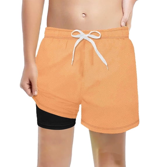 Wxolcjlv Boys Solid Swim Trunks Breathable Mesh Shorts with Compression Liner, Sizes 2-14Y