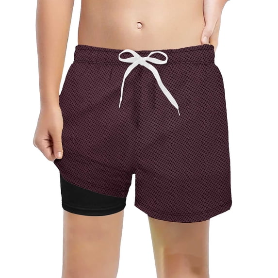 Wxolcjlv Boys Solid Swim Trunks Breathable Mesh Shorts with Compression Liner, Sizes 2-14Y