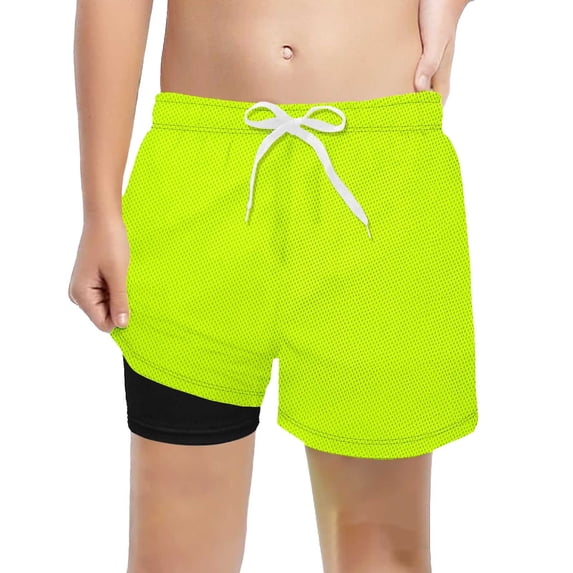 Wxolcjlv Boys Solid Swim Trunks Breathable Mesh Shorts with Compression Liner, Sizes 2-14Y